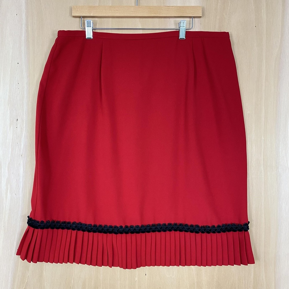 Talbots Skirt Womens‎ 18 Red Pleated Hem Black Trim Lined Knee Length USA Made